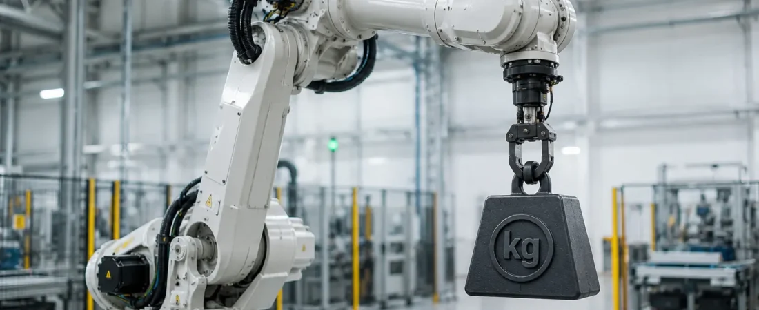Endüstriyel robotun taşıdığı payload ve ağırlık merkezi (COG) gösterimi