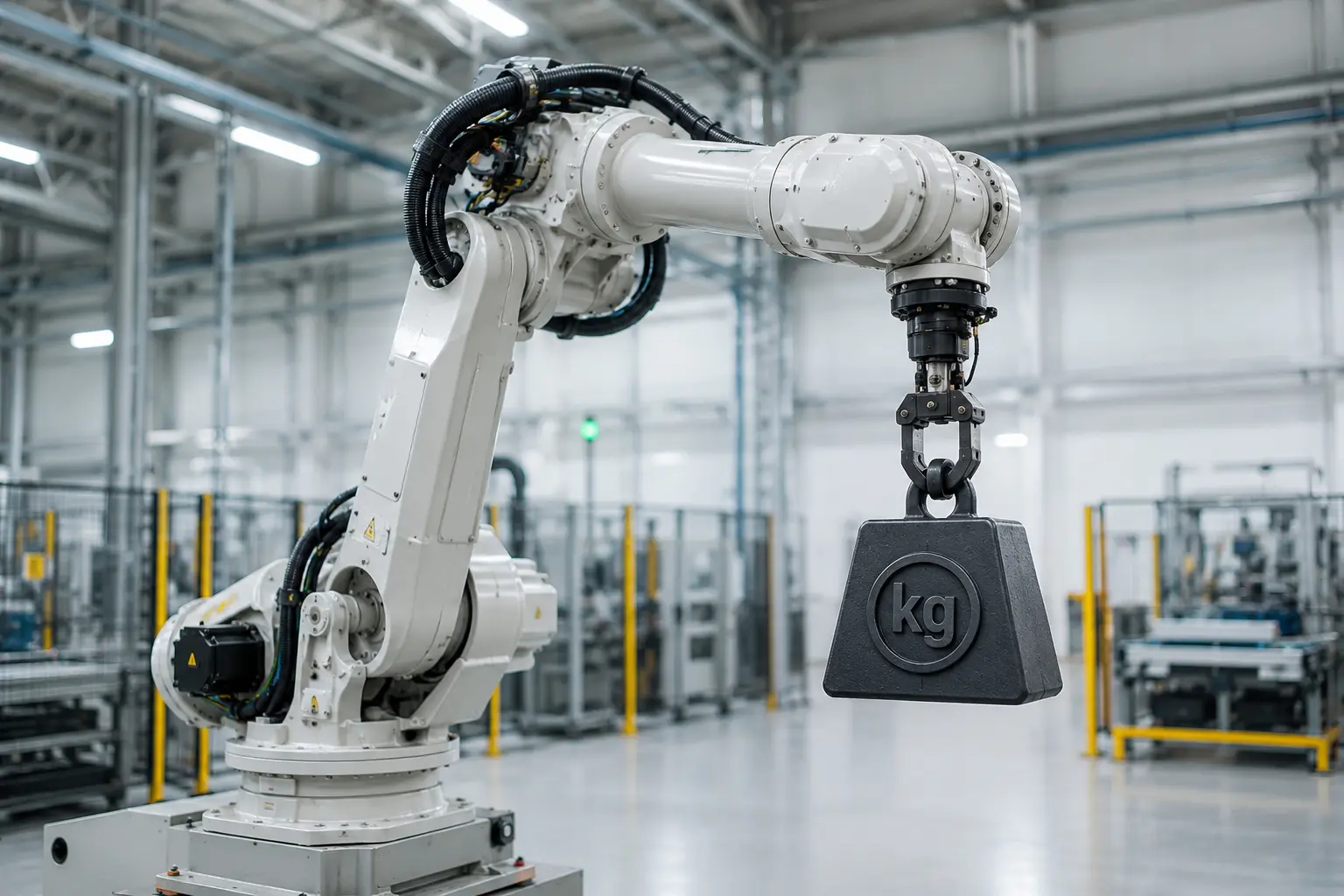 Endüstriyel robotun taşıdığı payload ve ağırlık merkezi (COG) gösterimi