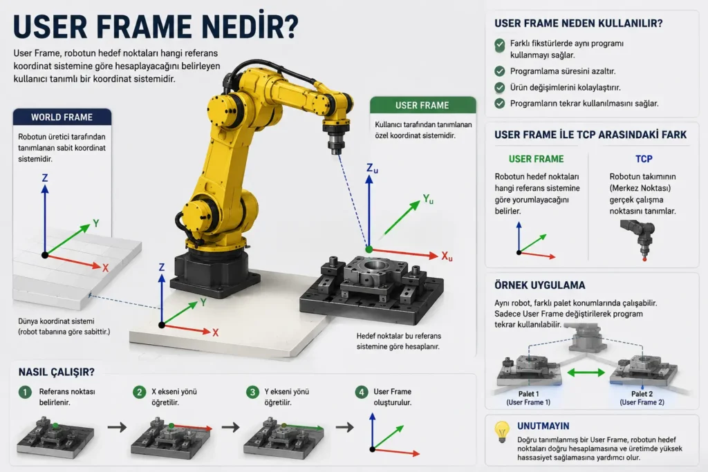 User Frame nedir? Robot programlamasında User Frame çalışma mantığını anlatan infografik