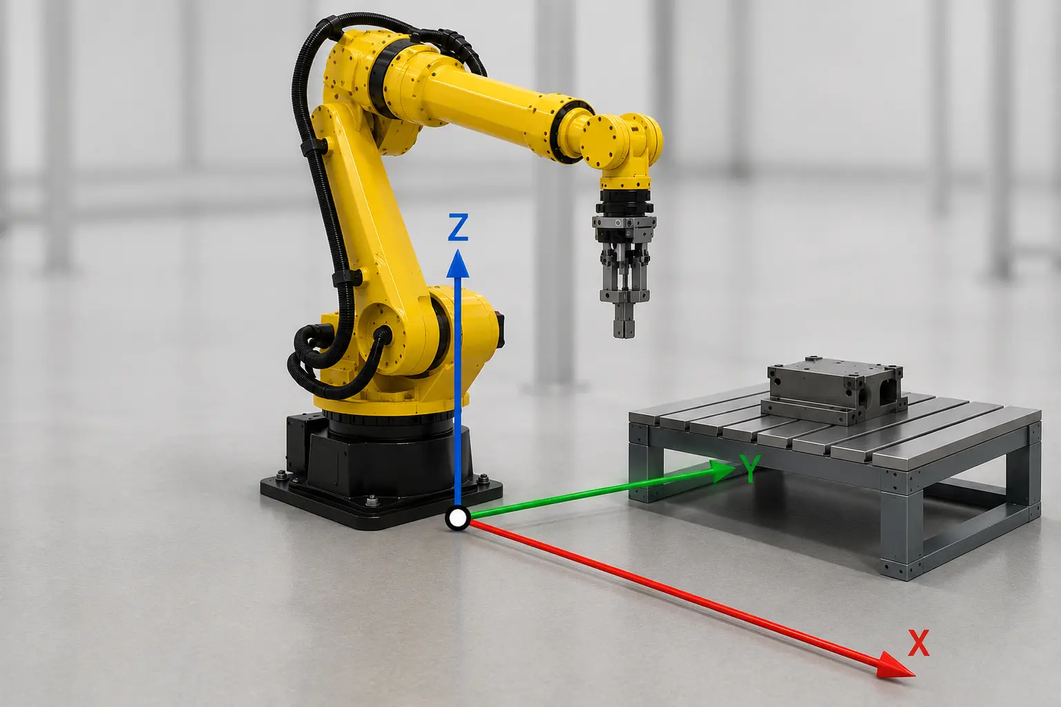 Endüstriyel robotlarda World Frame koordinat sistemini gösteren görsel
